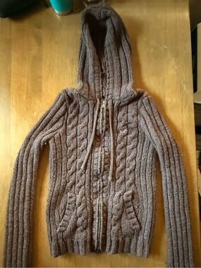 Hollister Co. Brown Wool Cable Knit Zip Up